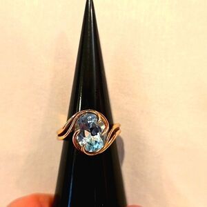 DK Rhodium Gem Stone Ring,Sterling Silver, Gold Plated, Stamped 925 DK, Size 7.